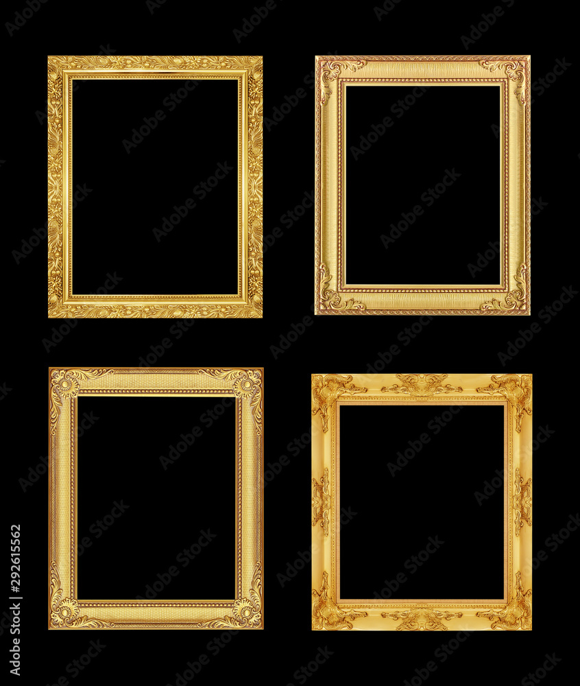 The antique gold frame on black background with clipping path - obrazy, fototapety, plakaty 