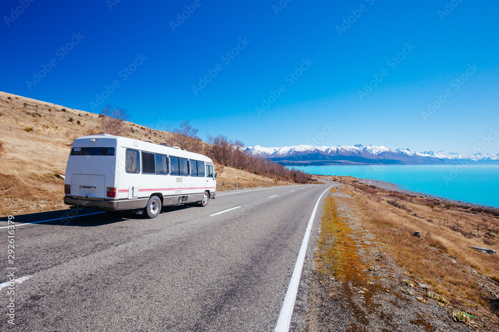 Lake Pukaki Driving on a Sunny Day in New Zealand