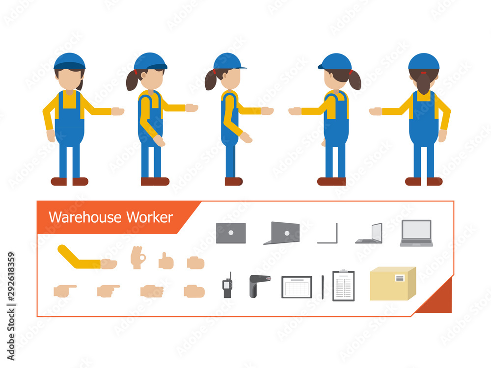 Obraz premium Set of female warehouse worker