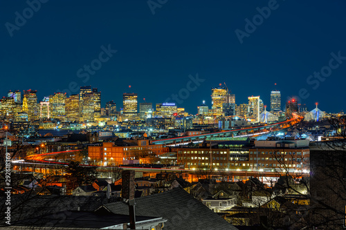 Scene of Boston skyline which can see Zakim Bridge and Tobin Bridge with express way over the Boston Cityscape at twilight time  USA downtown skyline  Architecture and building with tourist concept