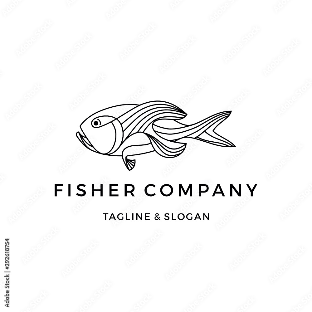 Fish Line Art Logo Design Inspiration custom logo design vector Fish Line Art Logo Design Inspiration custom logo design vector
