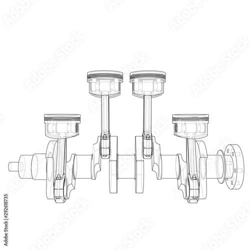 Engine pistons outline. Vector rendering of 3d