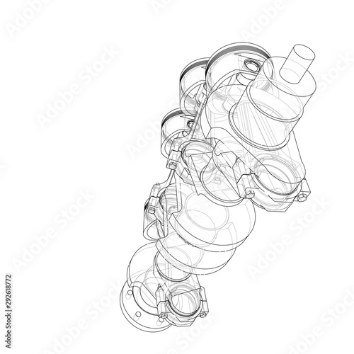 Engine pistons outline. Vector rendering of 3d