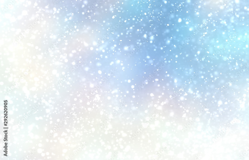 Christmas snow cool background. Festive winter abstract graphic. Blue white formless blur pattern. Fairy tale sky illustration.