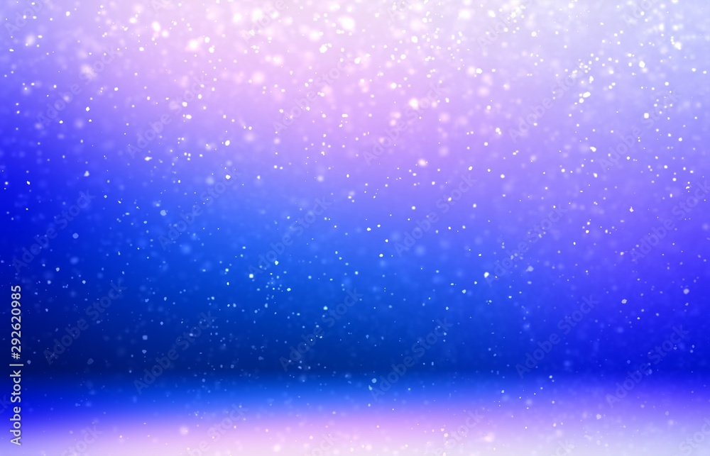 3d blue pink snow fantastic room. Festive winter blurred background. Magical studio graphic. 