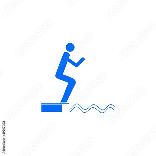 Place for jumping in water. Safety dive. Sign safeness on beach, in river, sea. Warning of protection during jump in. Colorful template for poster. Design flat element. Vector illustration