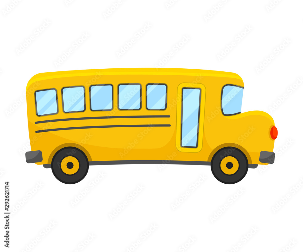 Yellow School Bus of Right Side Projection Vector Illustration