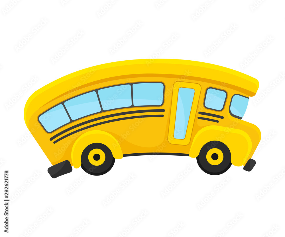Yellow School Bus With Curved Roof In Comic Style Vector Illustration