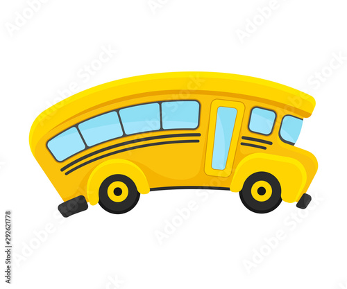 Yellow School Bus With Curved Roof In Comic Style Vector Illustration
