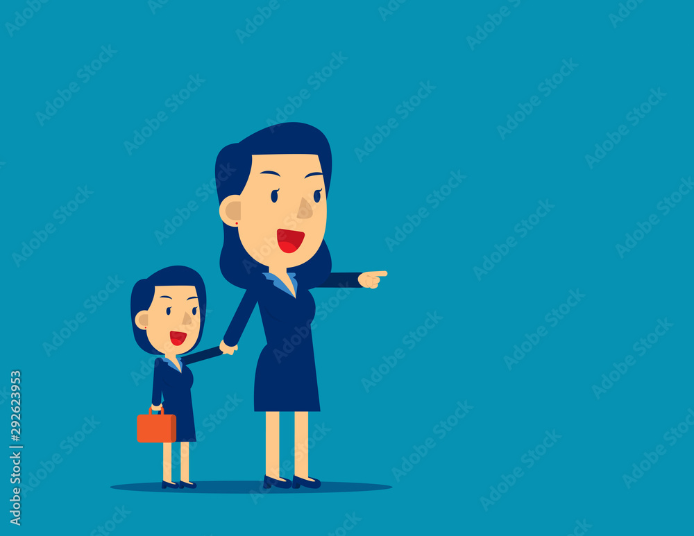 Experienced business person pointing to direction success. advice. Business consultant concept, Cute cartoon vector illustration design
