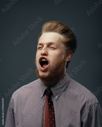 Strong wind blowing in male face, funny emotion