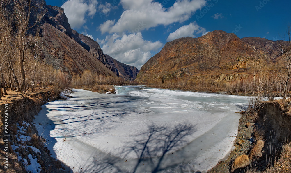Russia. The South Of Western Siberia. Early spring in the Altai mountains, the Chulyschman river.