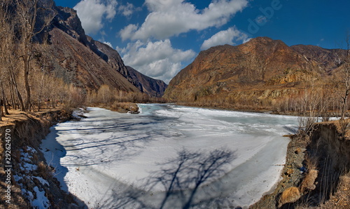Russia. The South Of Western Siberia. Early spring in the Altai mountains, the Chulyschman river.