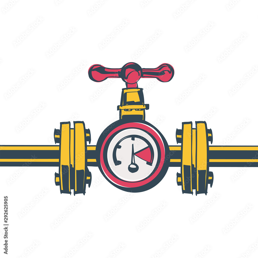 Gas Pipeline With A Valve And A Manometer Vector Illustration Flat