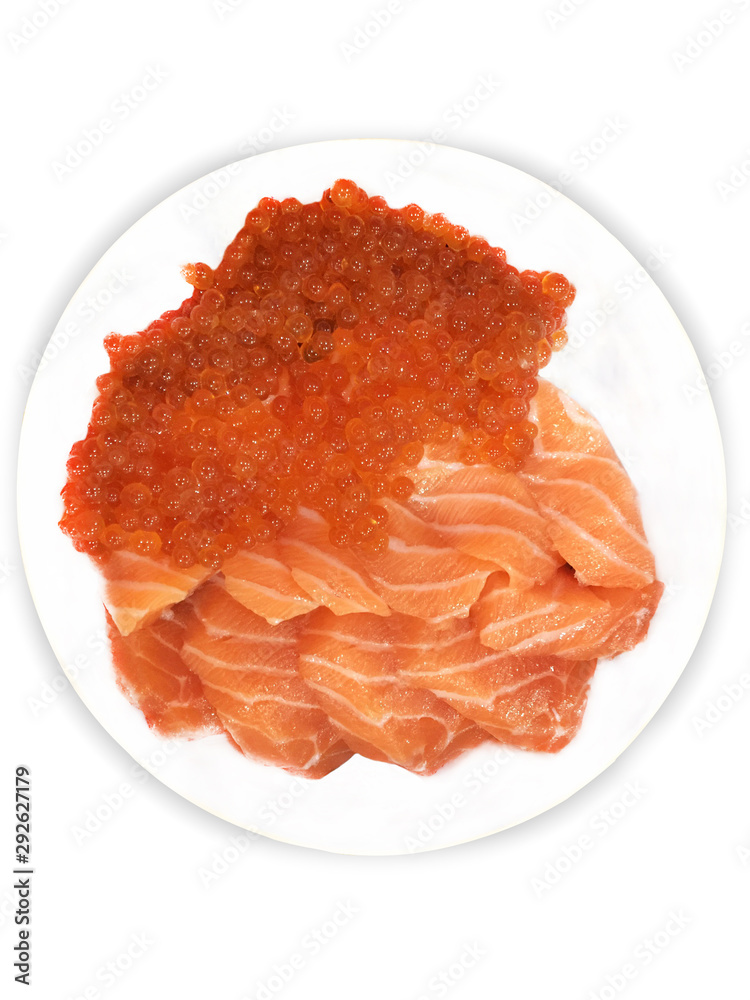 Salmon roe sashimi and salmon sashimi on white background,with clipping path