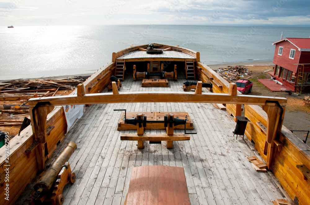 Fototapeta premium Deck of Old Wooden Ship