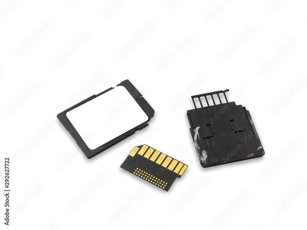 Memory card corrupted unavailable on a white background,with clipping path Memory card corrupted unavailable on a white background,with clipping path