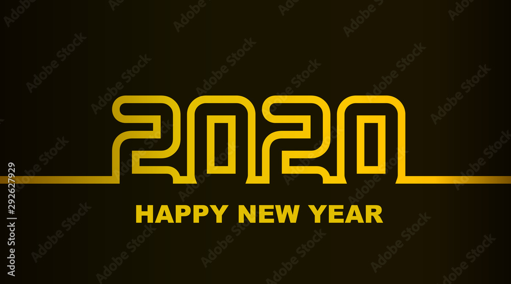 Year 2020 - simple greeting card, invitation, flyer, poster or design element - golden gradient outline - vector
