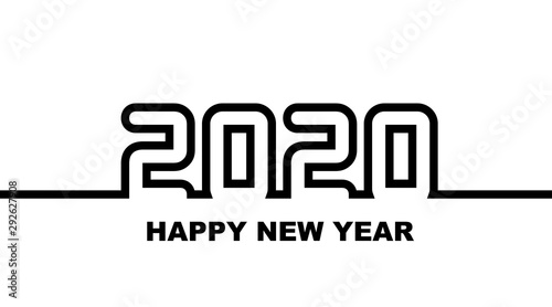 Year 2020 - simple greeting card, invitation, flyer, poster or design element - black outline - vector