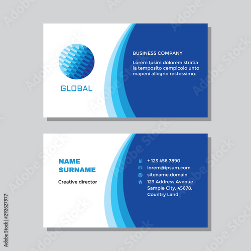 Business visit card template with logo - concept design. Computer global network technology. Vector illustration. 