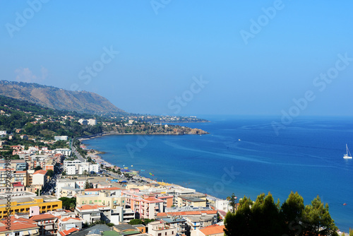 View of Cefalu town from the rock of Rocca di Cefalu in the morning. Sicily, Italy © Talulla