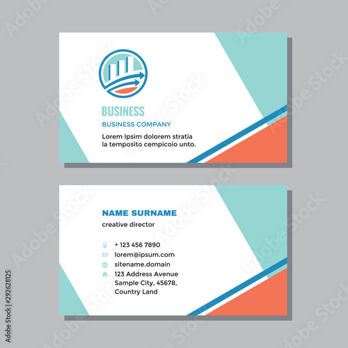 Business visit card template with logo - concept design. Marketing finance exchange branding. Vector illustration. 