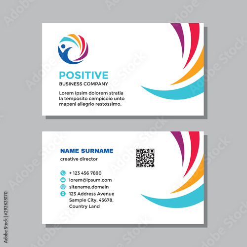 Business visit card template with logo - concept design. Positive healthcare branding. Vector illustration. 