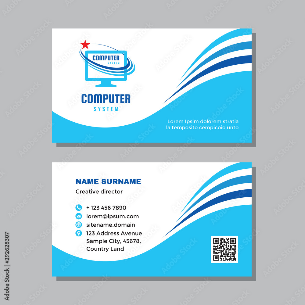 Business visit card template with logo concept design. Computer