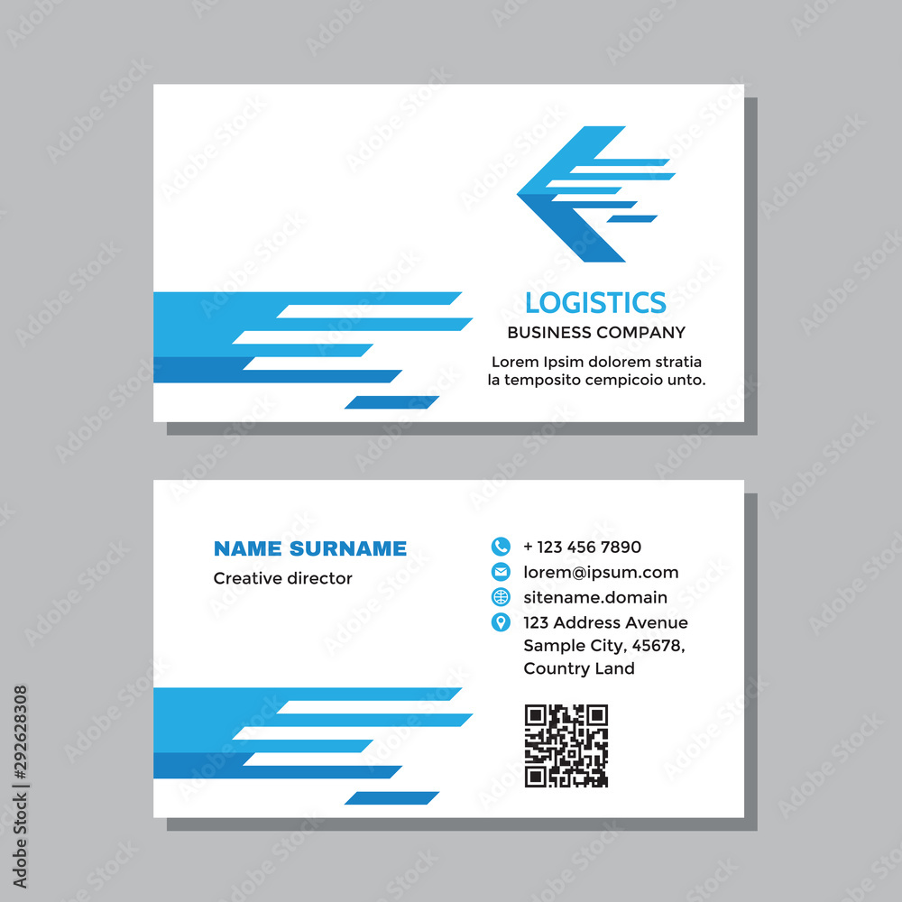 Business visit card template with logo - concept design. Arrows logistic transportation brand. Vector illustration. Business visit card template with logo - concept design. Arrows logistic transportation brand. Vector illustration.