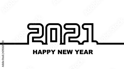 Year 2021 - simple greeting card, invitation, flyer, poster or design element - black outline - vector