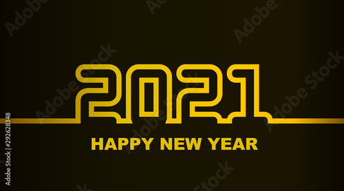 Year 2021 - simple greeting card, invitation, flyer, poster or design element - golden gradient outline - vector