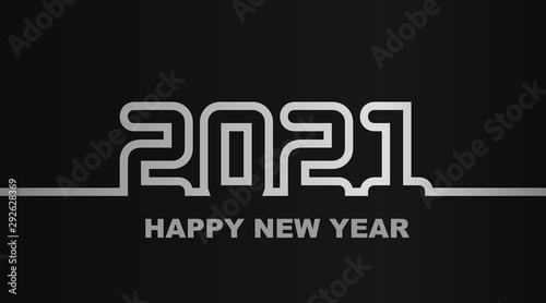 Year 2021 - simple greeting card, invitation, flyer, poster or design element - silver-metal-gray outline - vector