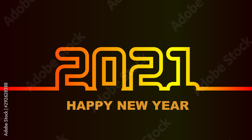 Year 2021 - simple greeting card, invitation, flyer, poster or design element - warm yellow-orange-red neon outline - vector