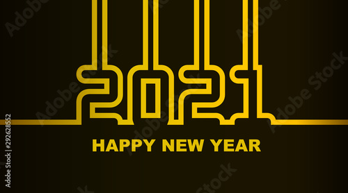 Year 2021 - simple greeting card, invitation, flyer, poster or design element - golden gradient outline - vector