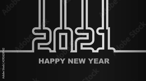 Year 2021 - simple greeting card, invitation, flyer, poster or design element - silver-metal-gray outline - vector
