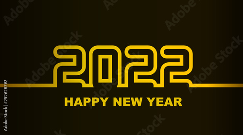 Year 2022 - simple greeting card, invitation, flyer, poster or design element - golden gradient outline - vector