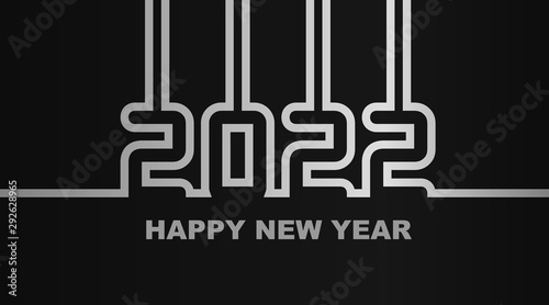 Year 2022 - simple greeting card, invitation, flyer, poster or design element - silver-metal-gray outline - vector