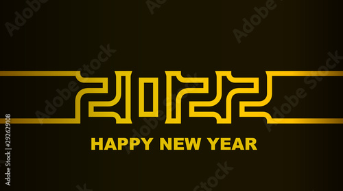 Year 2022 - simple greeting card, invitation, flyer, poster or design element - golden gradient outline - vector