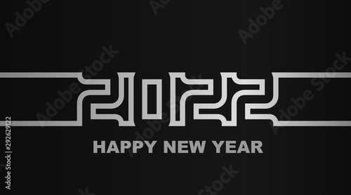 Year 2022 - simple greeting card, invitation, flyer, poster or design element - silver-metal-gray outline - vector