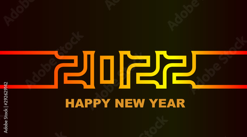 Year 2022 - simple greeting card, invitation, flyer, poster or design element - warm yellow-orange-red neon outline - vector