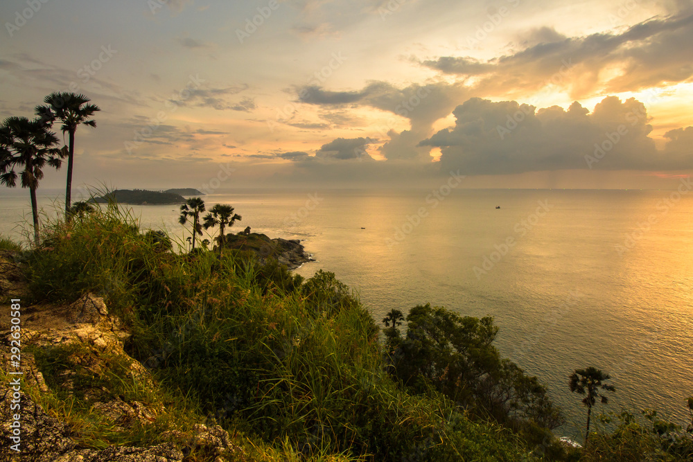 Sunset view pointin  at Phrom Thep Cape in Phuket province, Thailand