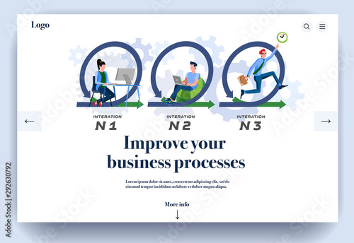Web page flat design template for improve your business processes. Landing page online organization of working process. Modern vector illustration concept for website and mobile website development