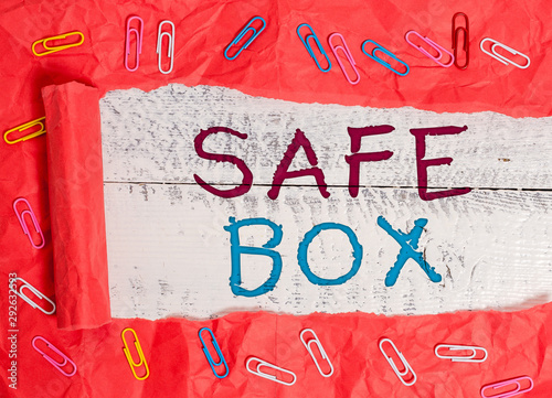 Word writing text Safe Box. Business photo showcasing A small structure where you can keep important or valuable things photo