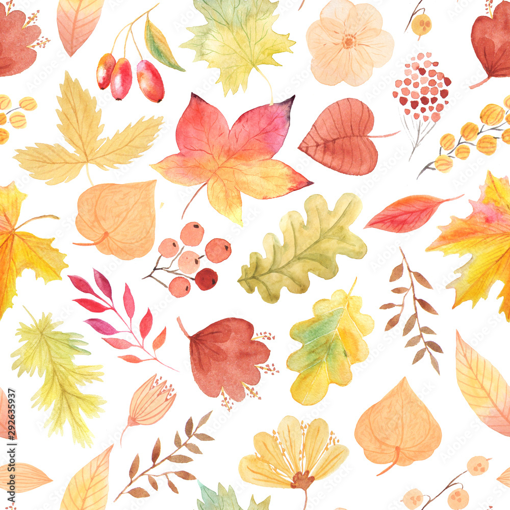 Watercolor Autumn Seamless Pattern