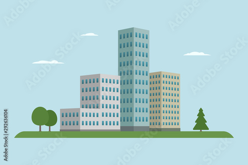 Fototapeta Naklejka Na Ścianę i Meble -  Business center buildings. Cartoon style. Vector illustration.