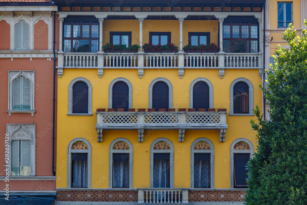 Typical facade in Como town, Italy