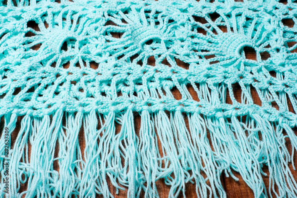 Handmade macrame yarn on wooden table, hobby and creativity concept Handmade macrame yarn on wooden table, hobby and creativity concept