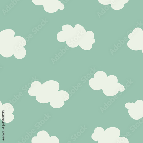 White clouds on blue sky seamless pattern. Contemporary minimal repeat ornament