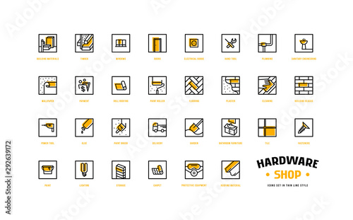 Hardware shop and building icons set