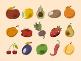 Rotten vegetable and fruit vector isolated. Food waste